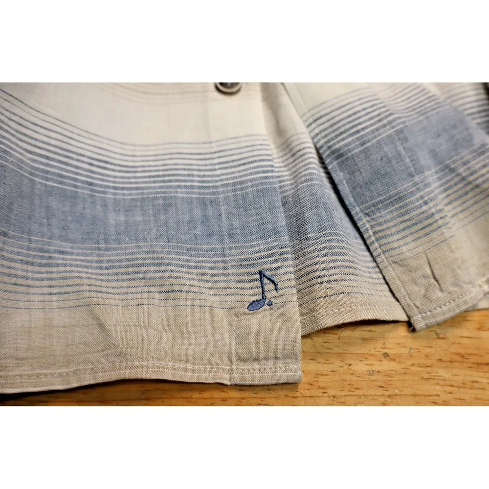 32 Bar Blue Linen Blend Shirt Long Sleeve Button Front Size XL Blue White Brown
